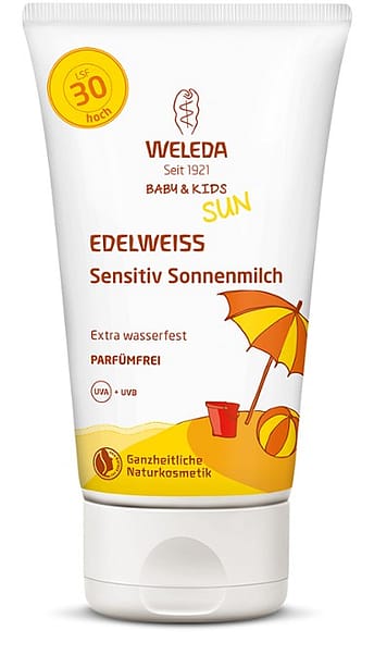 Lotiune protectie solara Baby & Kids SPF 30 Sensitive, cu floare de colţ